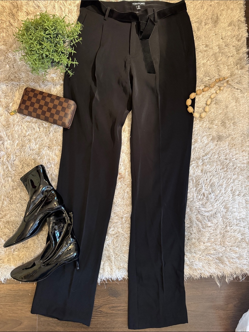 EUC Tom Ford Black Dress Slacks Velvet Tie Waist 10P